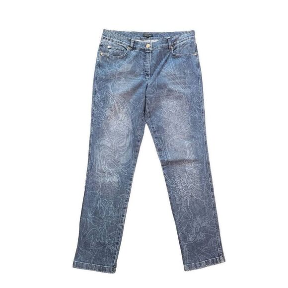 Escada Floral Print Mid Rise Skinny Jeans Medium Blue Women's 16 - Picture 1 of 4